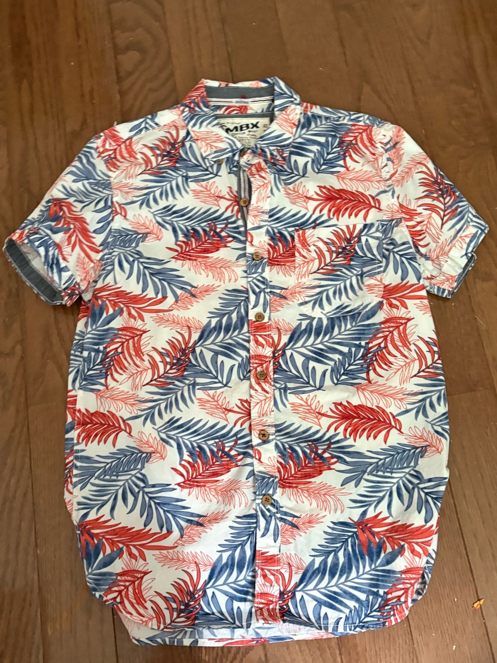 Red & Blue Tropical Print Short Sleeve Shirt